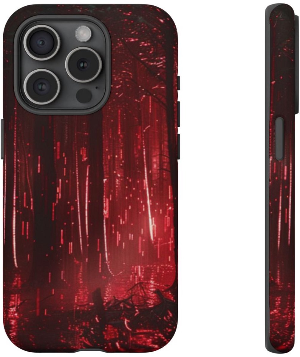 Donkerrood Verlichte Bos – Telefoonhoesje Geschikt voor iPhone 15 Pro