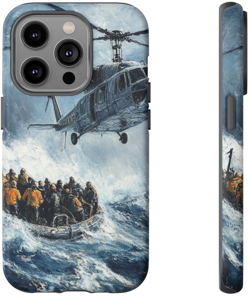 Helikopterredding op Zee Olieverfschilderij – Telefoonhoesje Geschikt voor iPhone 14 Pro