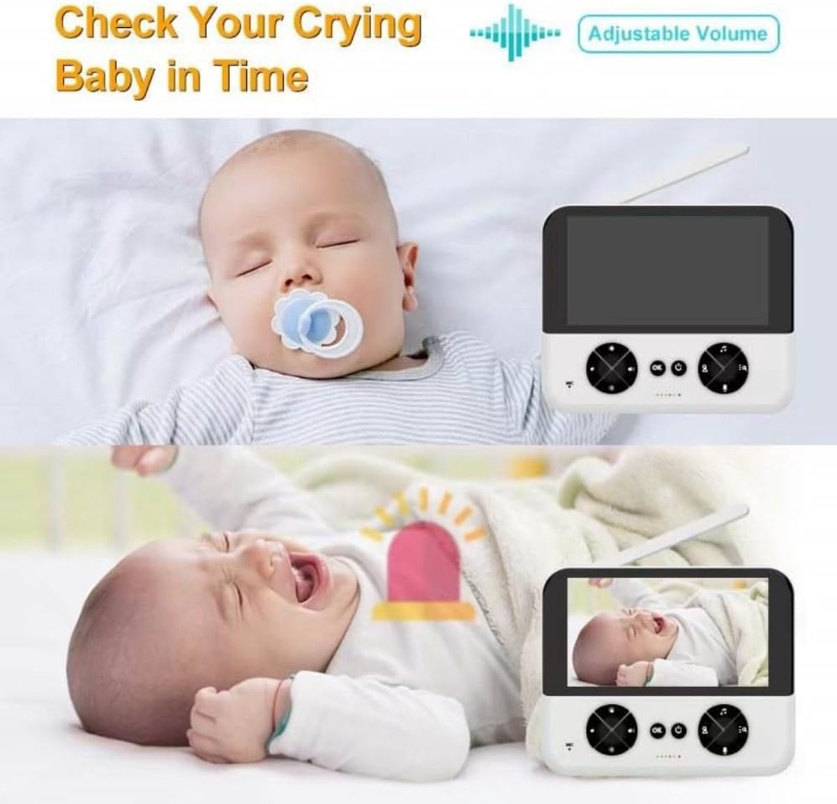 Babyfoon Met Camera - Video en Audio - Baby Monitor - 4.3 Inch - Wit – foto 4
