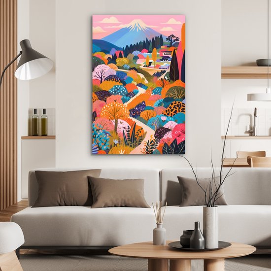 Aluminium schilderij 60x90 cm - Wanddecoratie metaal - Witte bergtop - Modern - Kleurrijk - Metalen muurdecoratie woonkamer - Decoratie industrieel - Foto op dibond - Industriële accessoires slaapkamer