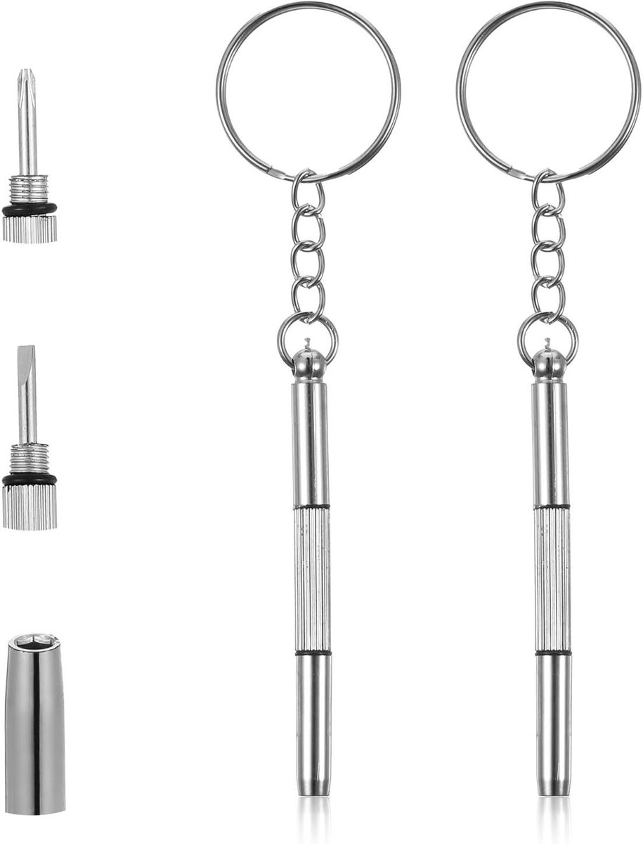 Allecto Plus - Mini-brillenschroevendraaier set voor reparatie van brillen, sieraden en horloges. Inclusief 2 stuks handige roestvrijstalen schroevendraaiers met sleutelhanger.