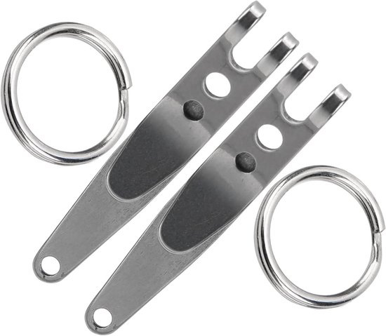 2-delige Riemclip voor Buiten met Sleutelhanger, Roestvrijstalen Ophanging Zakclip Sleutelhouder voor Hangende Sleutels, Zaklampen, Messen, Shredders, Zaklampen