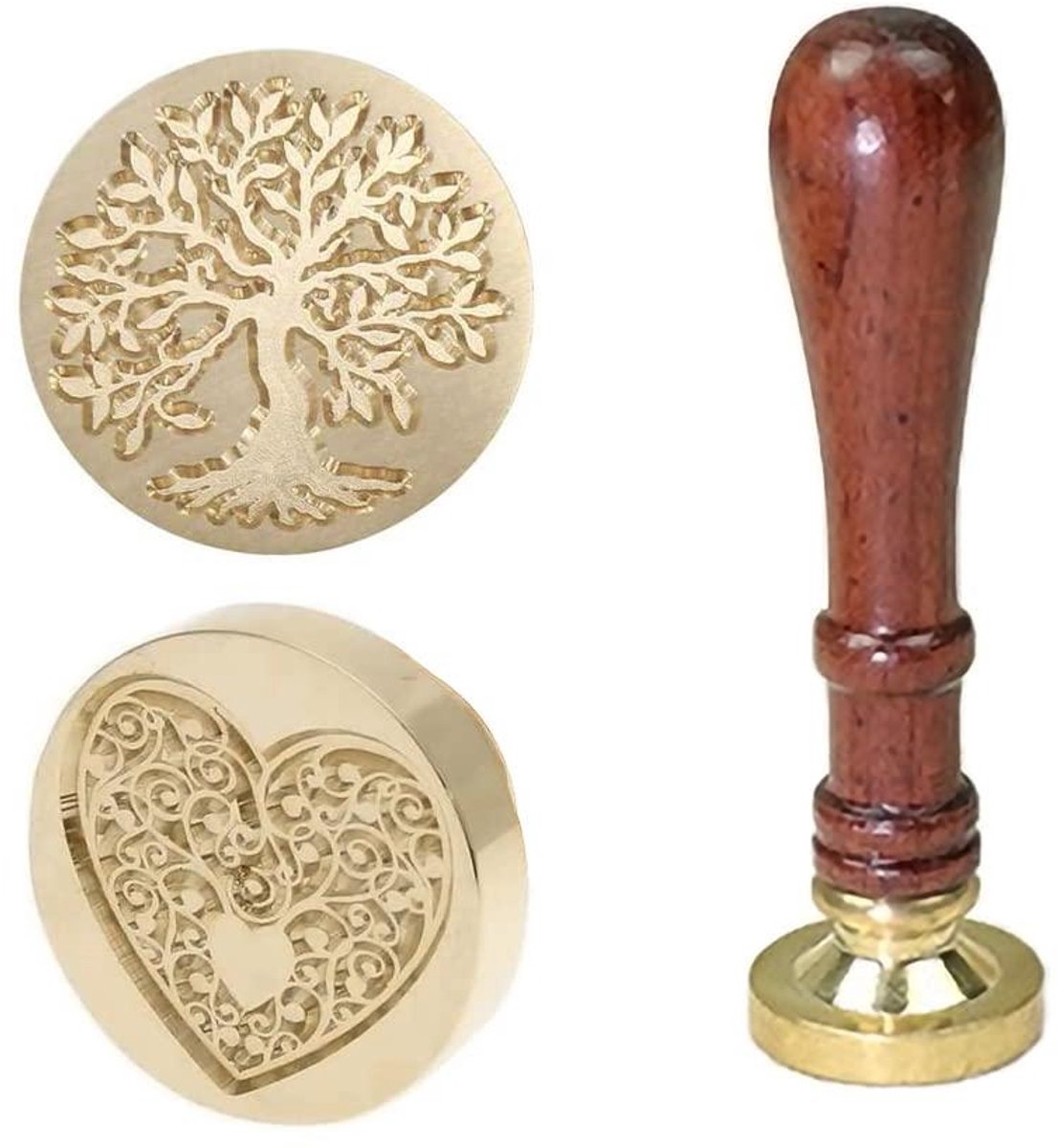 JGS Premium - Vintage Wasstempel 2 Stuks met Houten Handvat voor Kaart Uitnodiging Enveloppen - Messing Letters Stijl 1