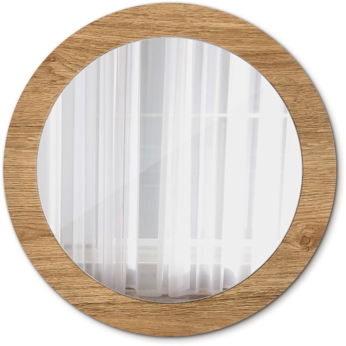 Tulup Spiegel - Ronde vorm Spiegel - op gehard Glas - Houttextuur - Diameter: 70 cm - Stijlvolle spiegel met grafisch motief - Woonkamerspiegel - Inloopkastspiegel - Spiegel voor kantoor of studio - Bruine - Luxe Spiegel - Wandmontage