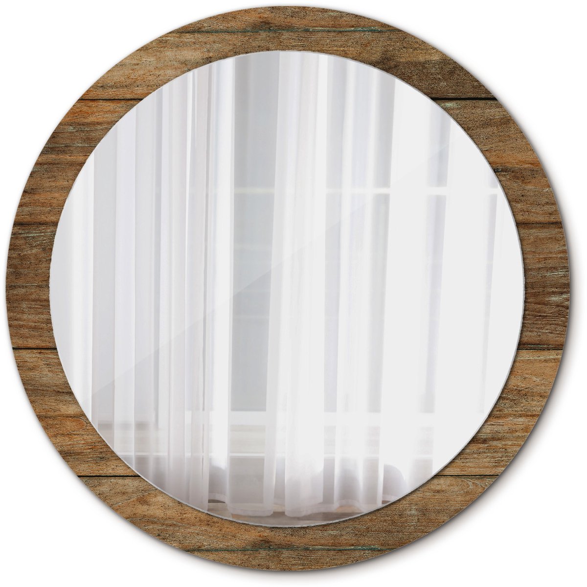 TULUP Spiegel - Spiegel op gehard Glas - Ronde Spiegel - Oud hout - Diameter: 90 cm - Spiegel met decoratief motief - Inloopkastspiegel – Badkamerspiegel - Kleedkamer - Bruine - Origineel cadeau - Design Spiegel - Hangspiegel Bruin Oud hout