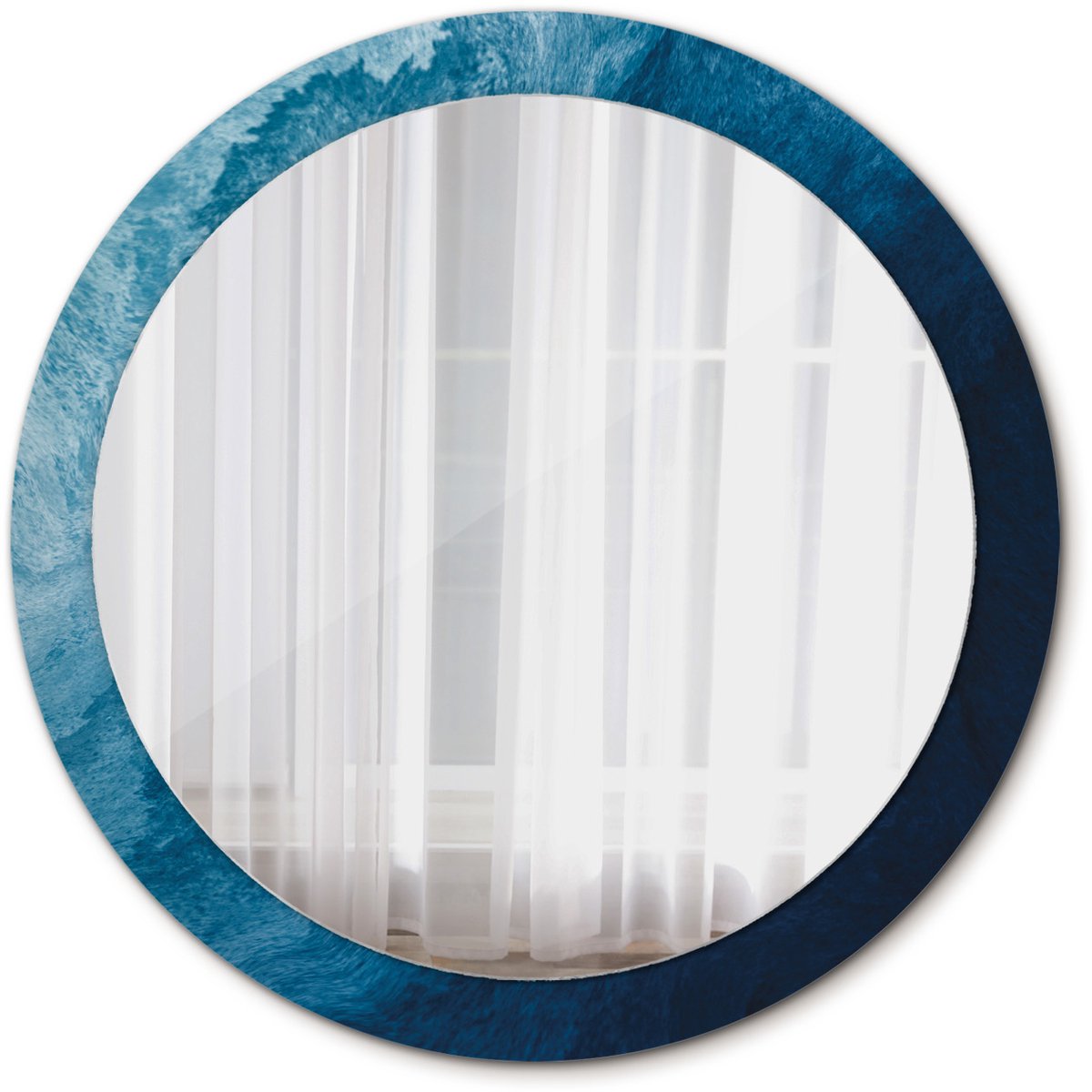 Tulup Spiegel - Spiegel op gehard Glas - Ronde Spiegel - Abstracte kunst - Diameter: 90 cm - Spiegel met decoratieve opdruk - Badkamerspiegel - Gangspiegel - Eetkamer - Blauwe - Met spiegelprint - Decoratieve wandspiegel - Eenvoudige montage