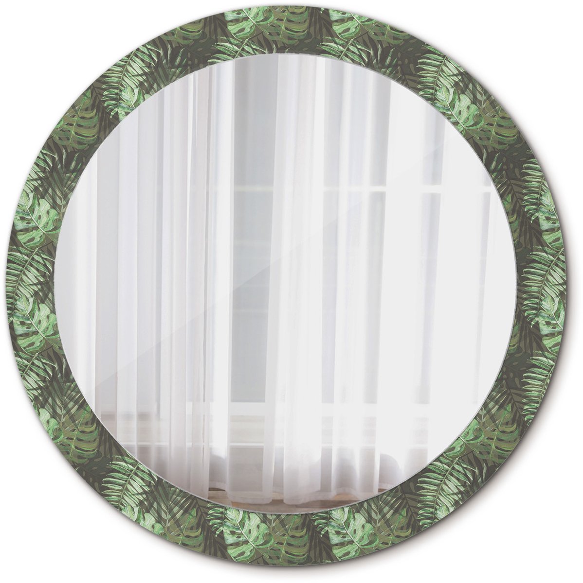 Tulup Spiegel - Ronde Spiegel - Spiegel op gehard Glas - Tropische bladeren - Diameter: 80 cm - Spiegel met decoratieve opdruk - Spiegel voor elke ruimte - Groene - Wanddecoratie Spiegel - Stijlvolle Spiegel - Wandmontage