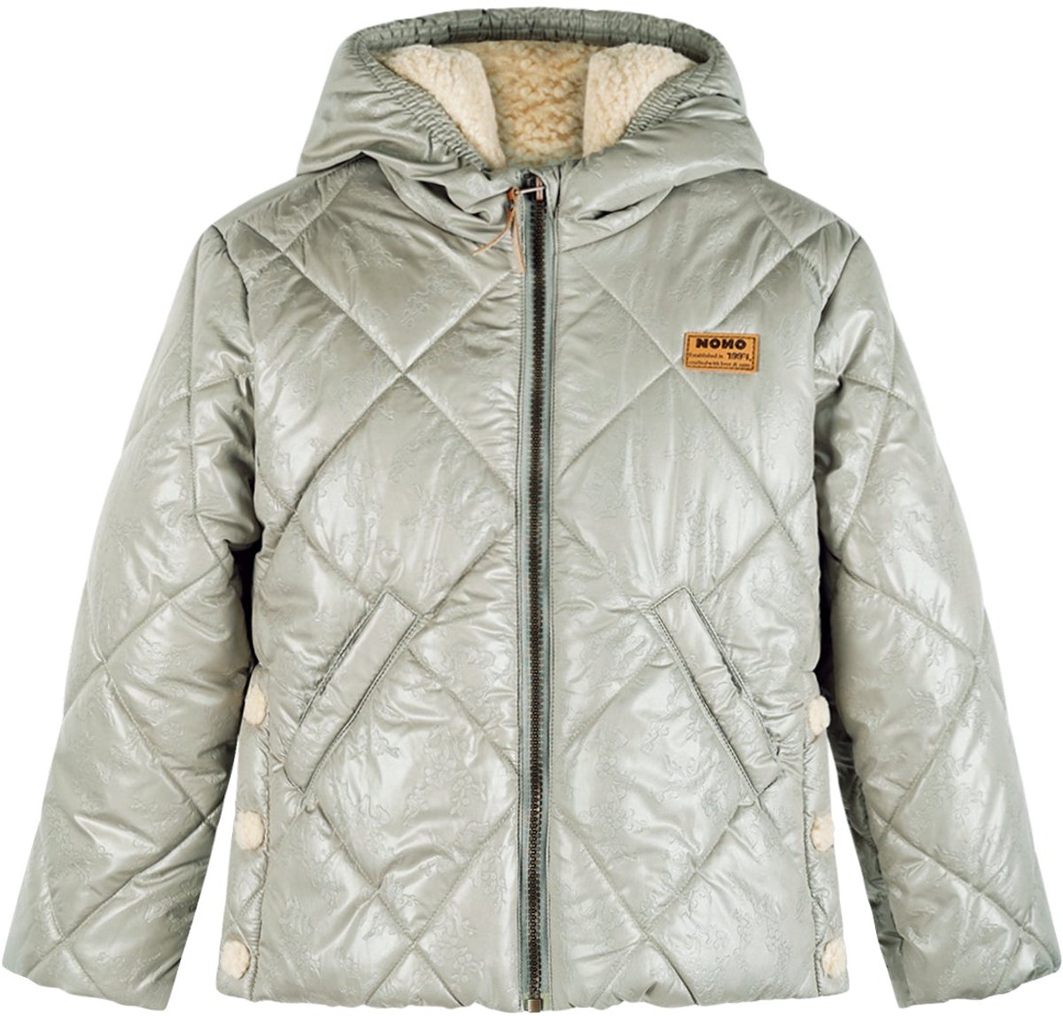 NONO - Button Hooded Short Winter Jacket - Groen - Maat 110