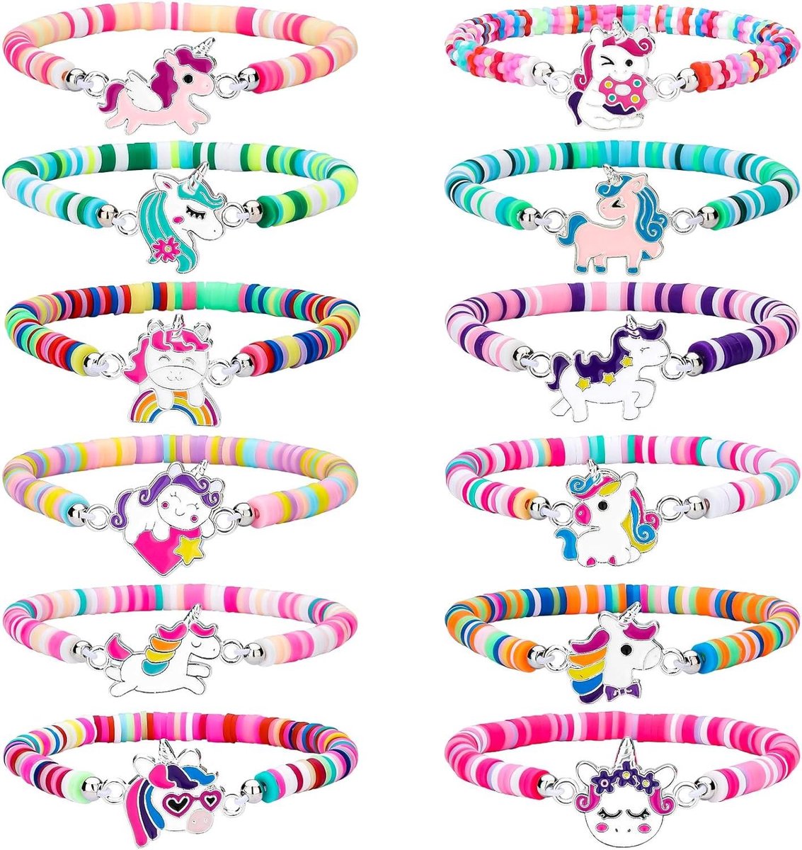 JGS Premium - Vriendschapsarmbanden Kinderen - Verstelbaar - Gevlochten - Kleurrijk - Kralen - Stretch - Boho - Kindersieraden - Meisjes - Cadeau - Verjaardagsfeest - Set van 12