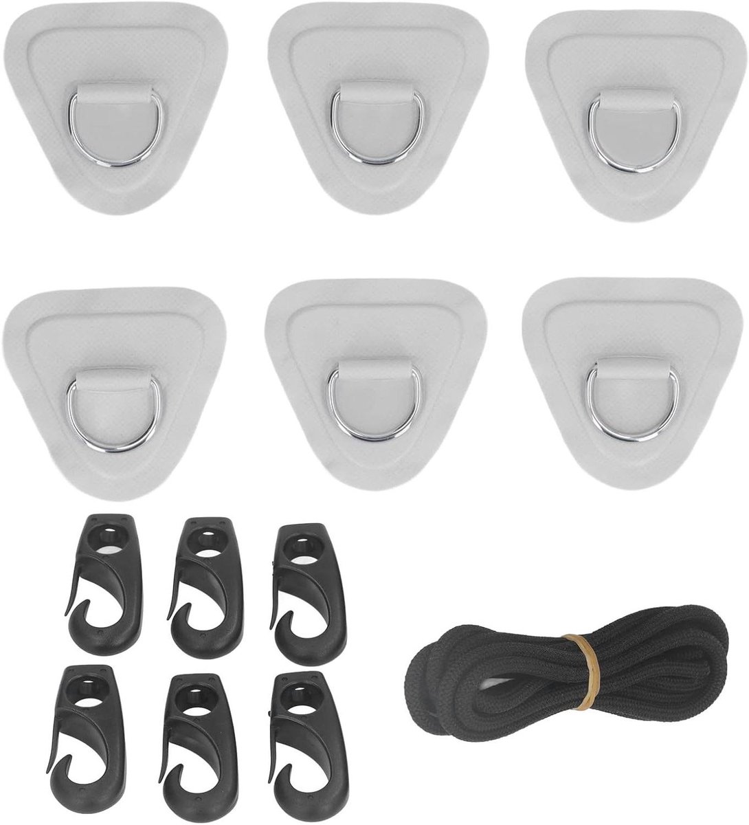 JGS Premium - Elastische D-ringpatch set - Roestvrij staal - Opblaasbare boten - Kano's - Kajaks - Surfplanken - 6 stuks - Grijs