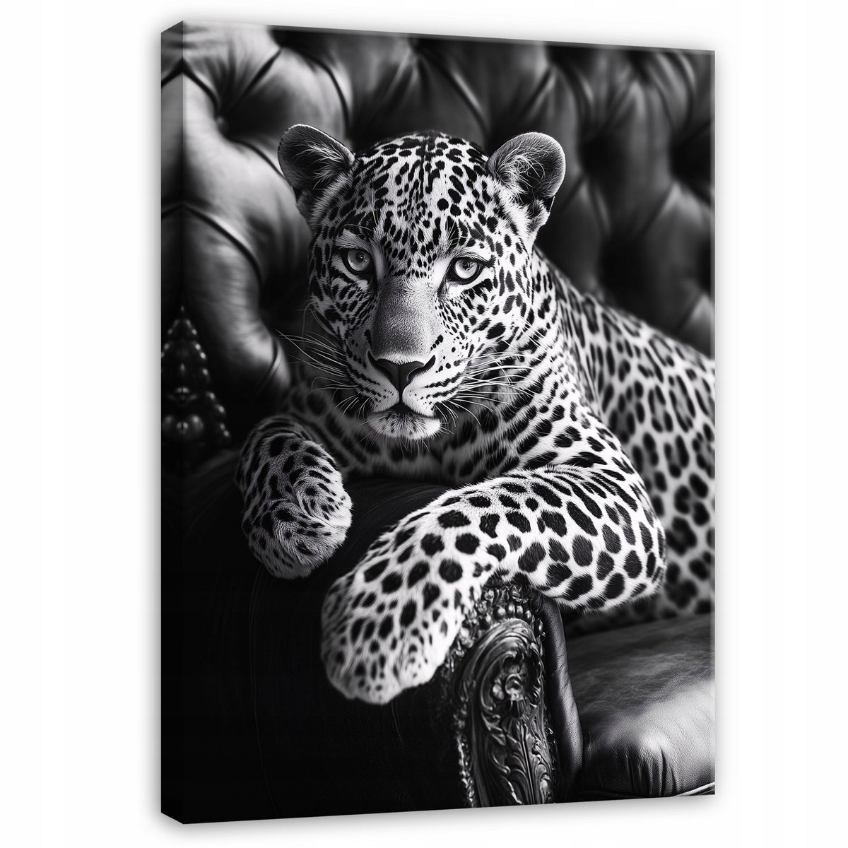 WALLARENA Canvas schilderij - 40x30 cm - afbeelding van een jaguar op een stoel, geschikt voor slaapkamer, salon en keuken multikleurig