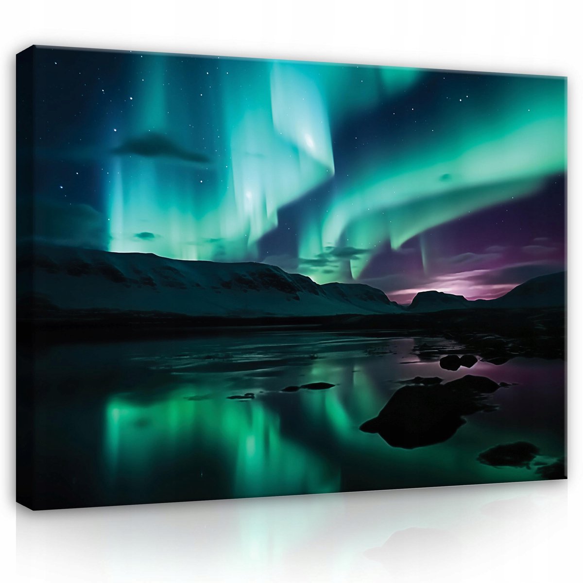 WALLARENA Canvas schilderij - 40x30 cm - afbeelding van het noorderlicht boven bergen, perfect voor slaapkamer of salon multikleurig