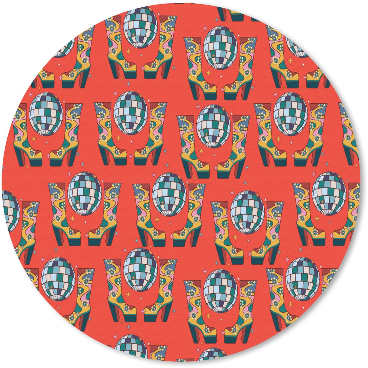 Muismat rond 40x40 cm - Mousepad Rood - Disco - Patroon - Ronde muismatten