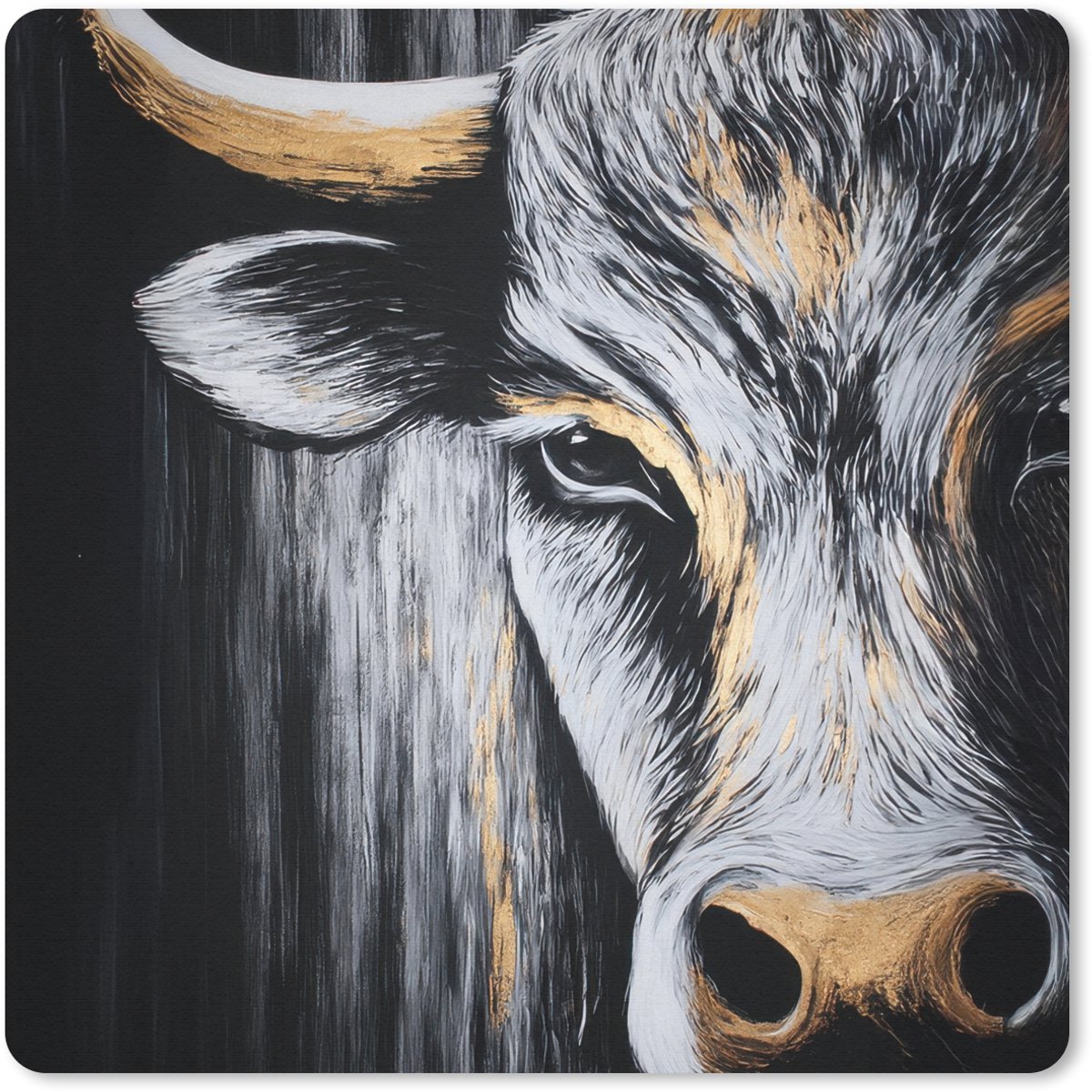 Muismat 20x20 cm - Mousepad Stier - Hoorns - Snuit - Goud - Muismatten