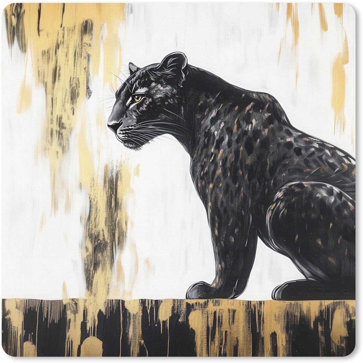 Muismat 30x30 cm - Mousepad Panter - Zwart - Abstract - Goud - Muismatten