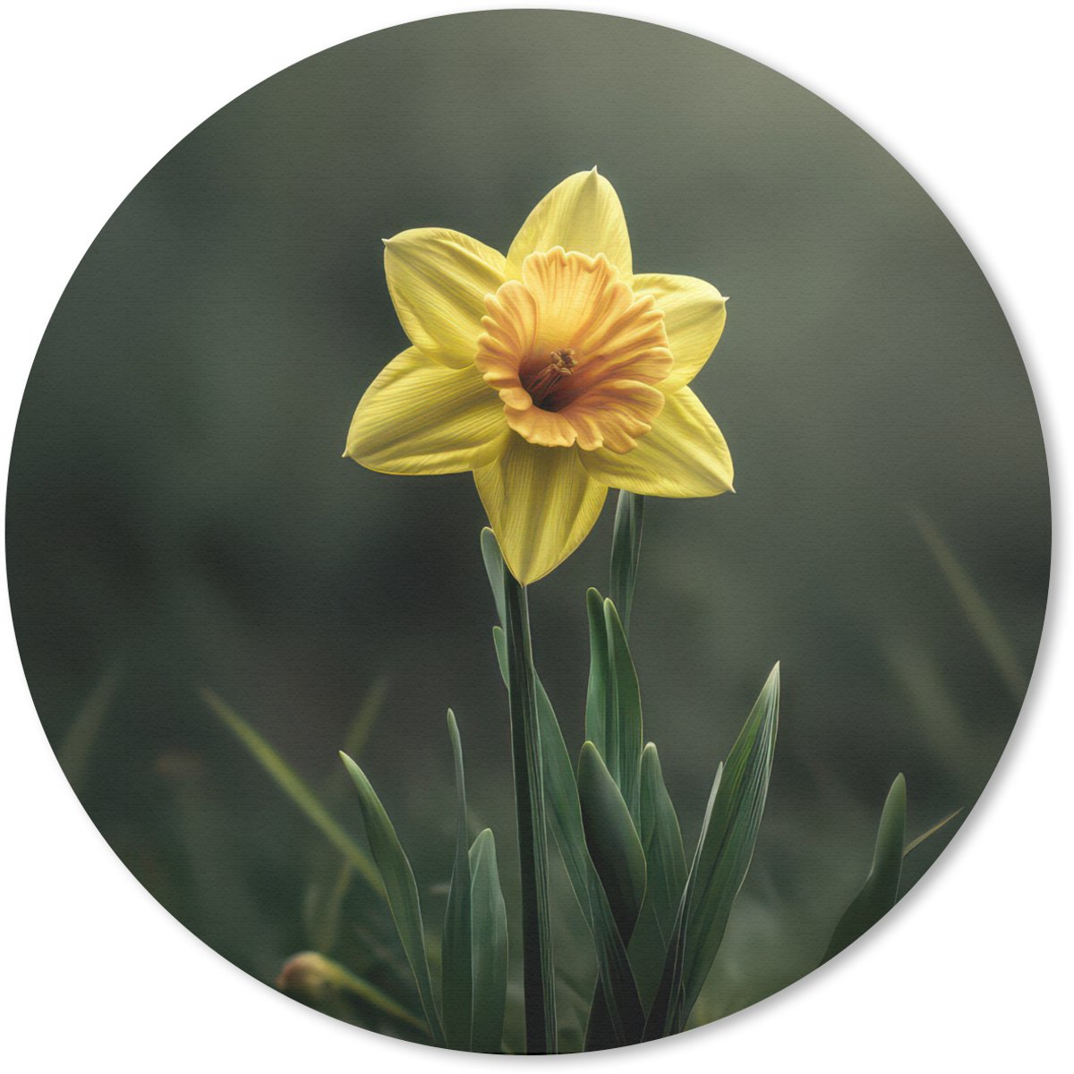 Muismat rond 40x40 cm - Mousepad Bloem - Narcis - Gras - Geel - Ronde muismatten