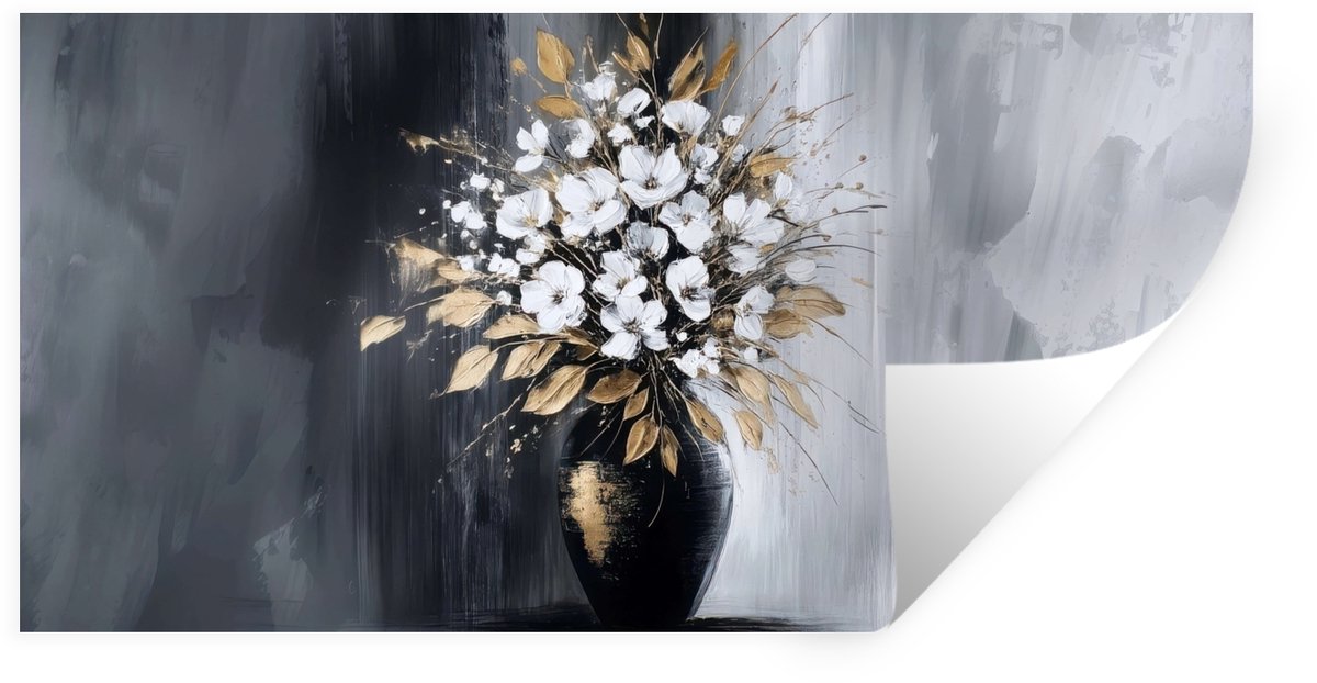 Muurstickers - Sticker Folie - Bloemen - Wit - Vaas - Abstract - 160x80 cm - Plakfolie - M