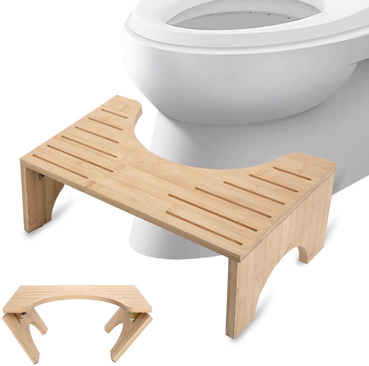 Bamboe Toilethocker - Opvouwbaar Antislip en Draagbaar - Voor Volwassenen - Voor natuurlijke en comfortabele stoelgang