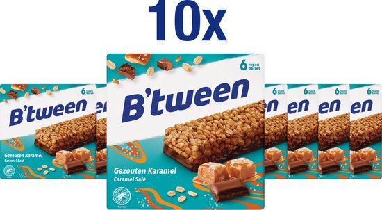 B'tween Gezouten Karamel - Tussendoortje - Mueslireep - 10 doosjes à 6 x 23g