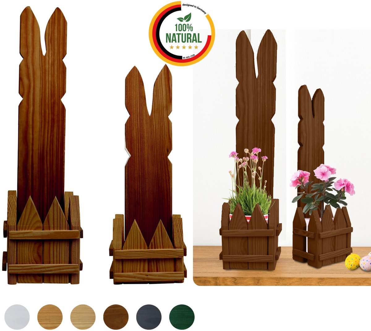 2er SET Paasdeco Haas van Hout Bruin 40 en 50 cm Hoog Deko Figuur Pasen Lente-deco 