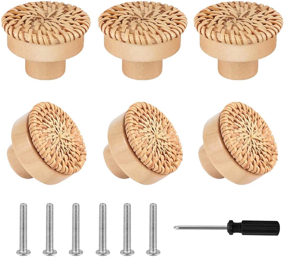 Ibenzoa® Set van 6 Stijlvolle Rotan Meubelknoppen voor Kasten en Laden in Boho Stijl