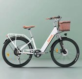 Cysum® - Elektrische Fiets - Damesfiets - 26 inch - 250W - 80 km Actieradius - Verwijderbare Batterij - 36v10Ah - Shimano 7 Versnellingen - Ebike - Lithium Batterij - Koolstofstaal - 25 Km/h - Incl. Gratis Mandje - Wit