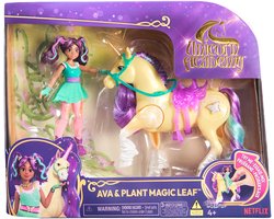 foto van Unicorn Academy, Ava & Plant Magic Leaf met lichteffecten, 2 rijaccessoires, poppen en eenhoornspeelgoed