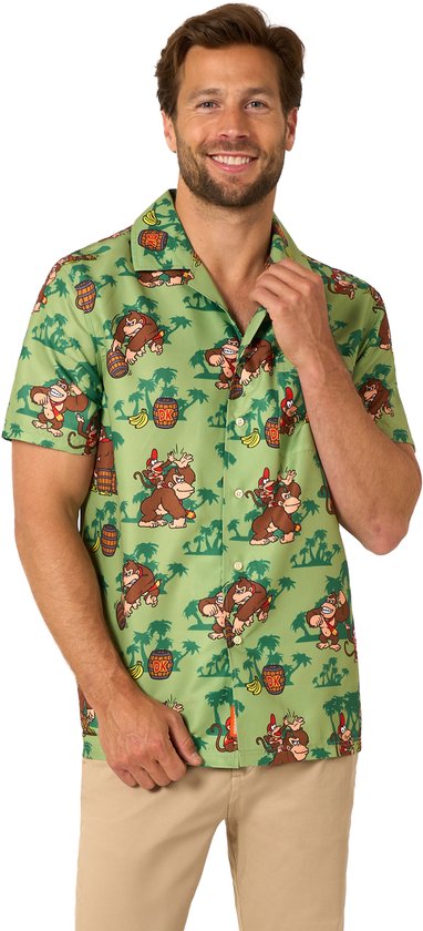 Chemise hawaïenne Opposuits pour homme, motif Donkey Kong et Bananas - Chemise Mario - Taille L