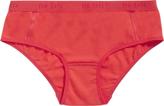 Rode hipster onderbroek van biologisch katoen met stretch. Elastische band met 'ten Cate'-logo.