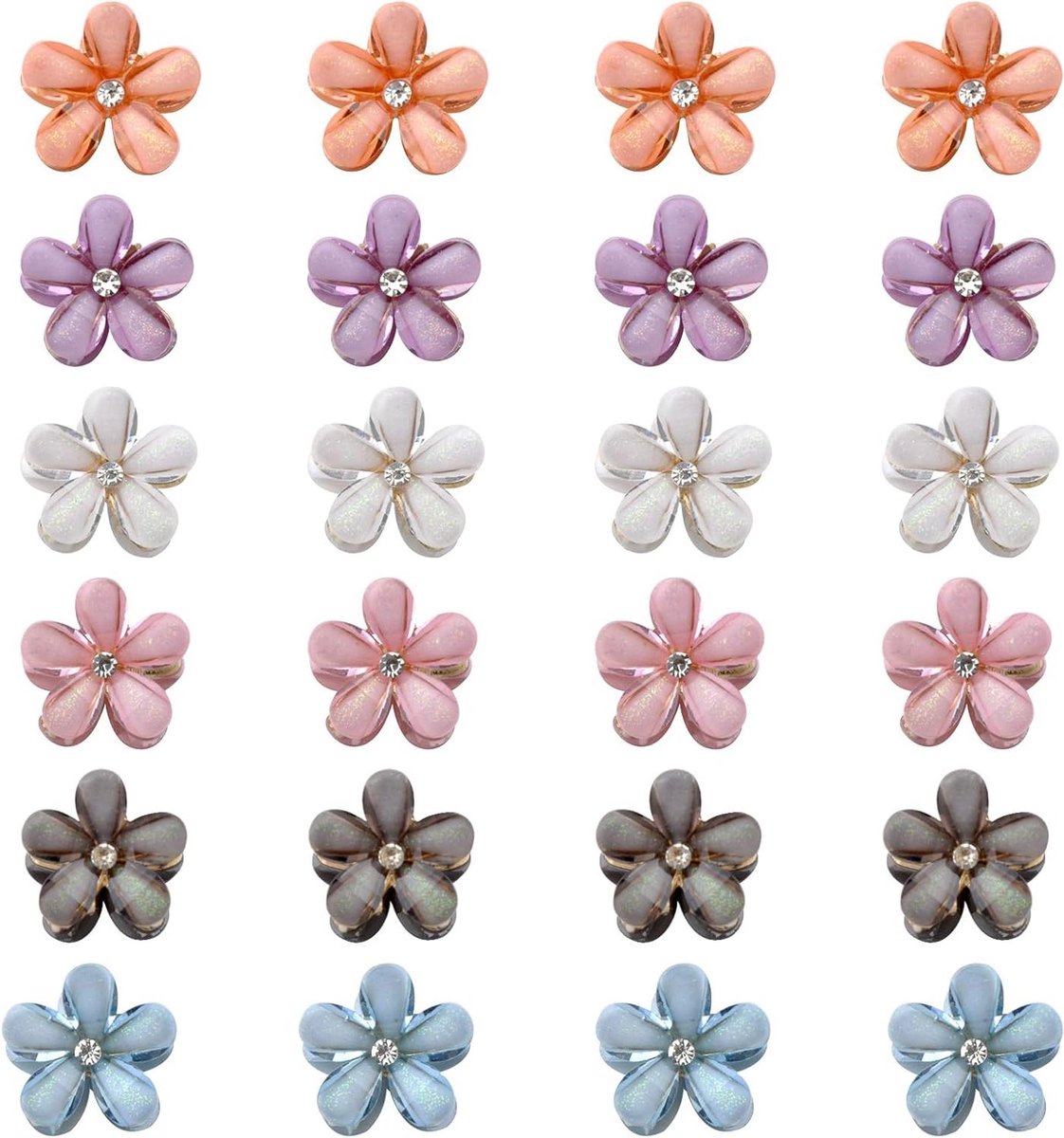 ByShane - 24 stuks Mini Diamanten Haarspelden Bloemen Haaraccessoires Vrouwen Meisjes Feest Bruiloft (6 Kleuren)