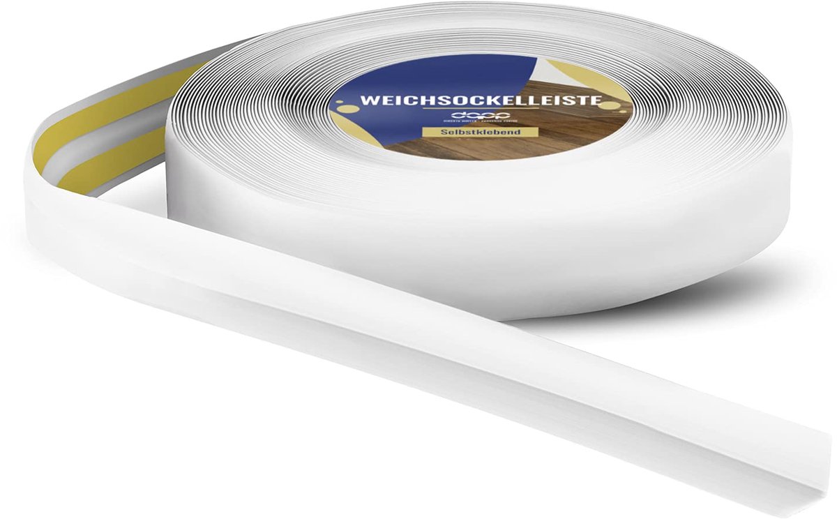 DQ-PP ZACHTE PLINT - 50 m - Wit - 18 x 18 mm - PVC - zelfklevend - knikhoek plinten rubberen strip plint hoekprofiel afsluitstrip vloerlijst