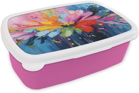 Broodtrommel Roze - Lunchbox Kleuruitbarsting - Expressieve sfeer - Bloem - Brooddoos 18x12x6 cm - Brood lunch box - Broodtrommels voor kinderen en volwassenen