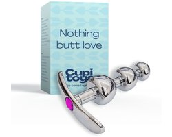 Cupitoys® Metalen buttplug - Zilver - Diamant paars - Anker - 3 beads - Sex toys voor vrouwen - Sex toys voor mannen - Buttplugs