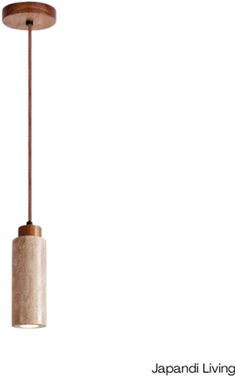 Japandi Living - Hanglamp - Minimalistisch - Wabi Sabi - Marmer - Travertin - Woonkamer, toilet, slaapkamer - Lamp - Walnoot hout