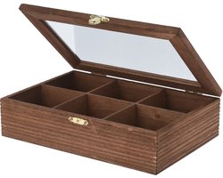 Bellatio Decorations Theedoos - 6-vaks - bruin - hout - 24x16x6 cm - theekist - theezakjes doos