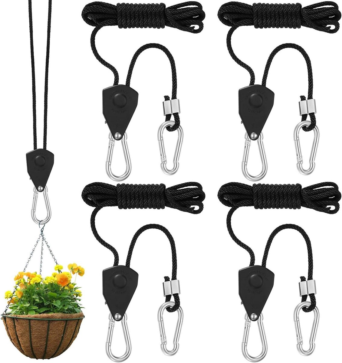 JGS Premium - Set van 4 verstelbare ratelhaken voor kweeklamp - 2m rateltouw