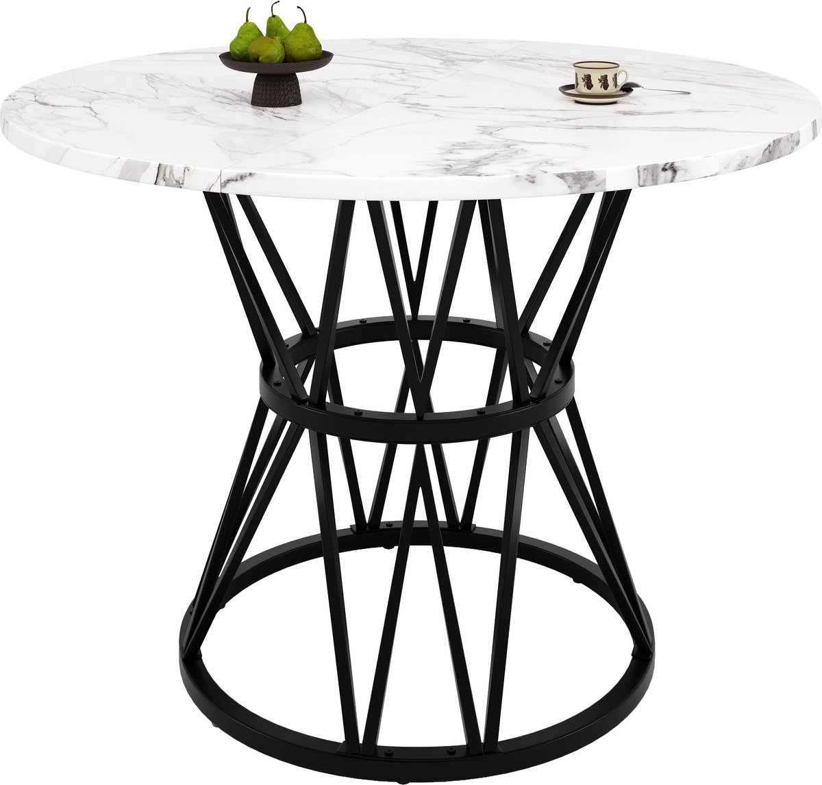 SINGULARITY Ronde eettafel (100x100x76 cm)-4 personen-Ronde salontafel-Metalen poten-MDF-Zwart