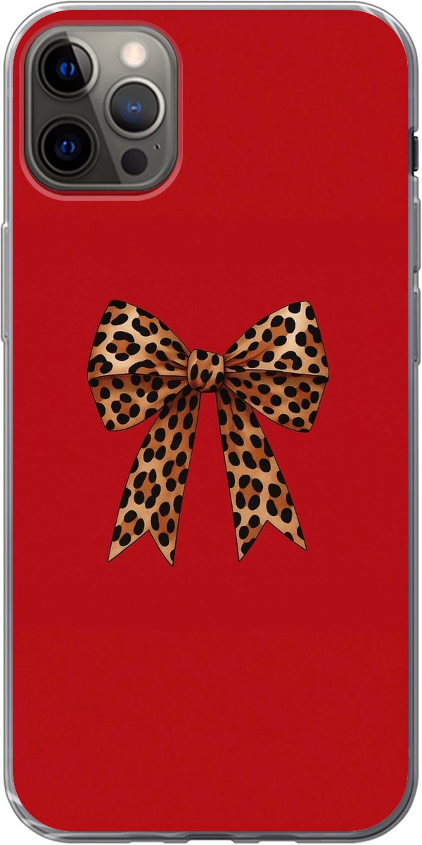 Telefoonhoesje Geschikt voor iPhone 13 Pro Max hoesje - Strik - Sierlijk - Panter - Rood - Siliconen Telefoonhoesje Telefoonhoesje