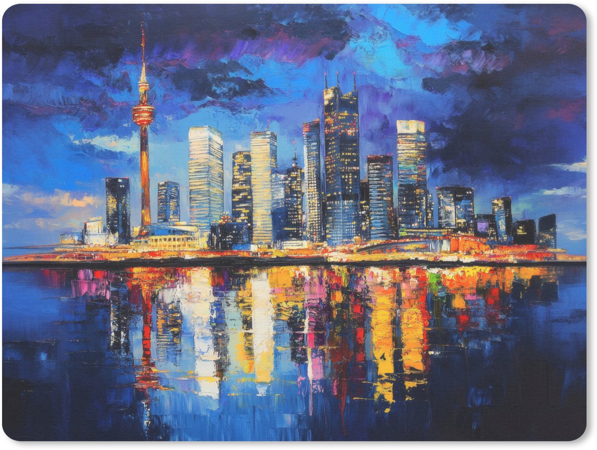 Muismat 23x19 cm - Mousepad Skyline Toronto - Modern - Stadslicht - Blauw - Muismatten