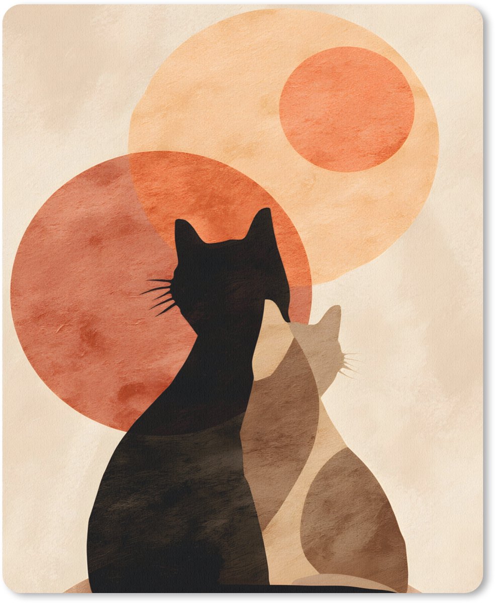 Muismat 19x23 cm - Mousepad Katten - Zwart - Abstract - Cirkels - Muismatten