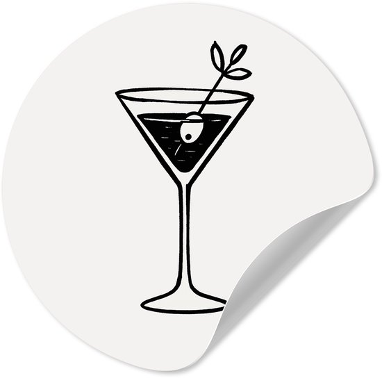 WallCircle® - Behangcirkel 100x100 cm - Muurstickers Cocktail - Glas - Olijf - Minimalistisch - Muurcirkel woonkamer - Wandcirkel slaapkamer - Kamer decoratie zelfklevend - Muurdecoratie accessoires XXL