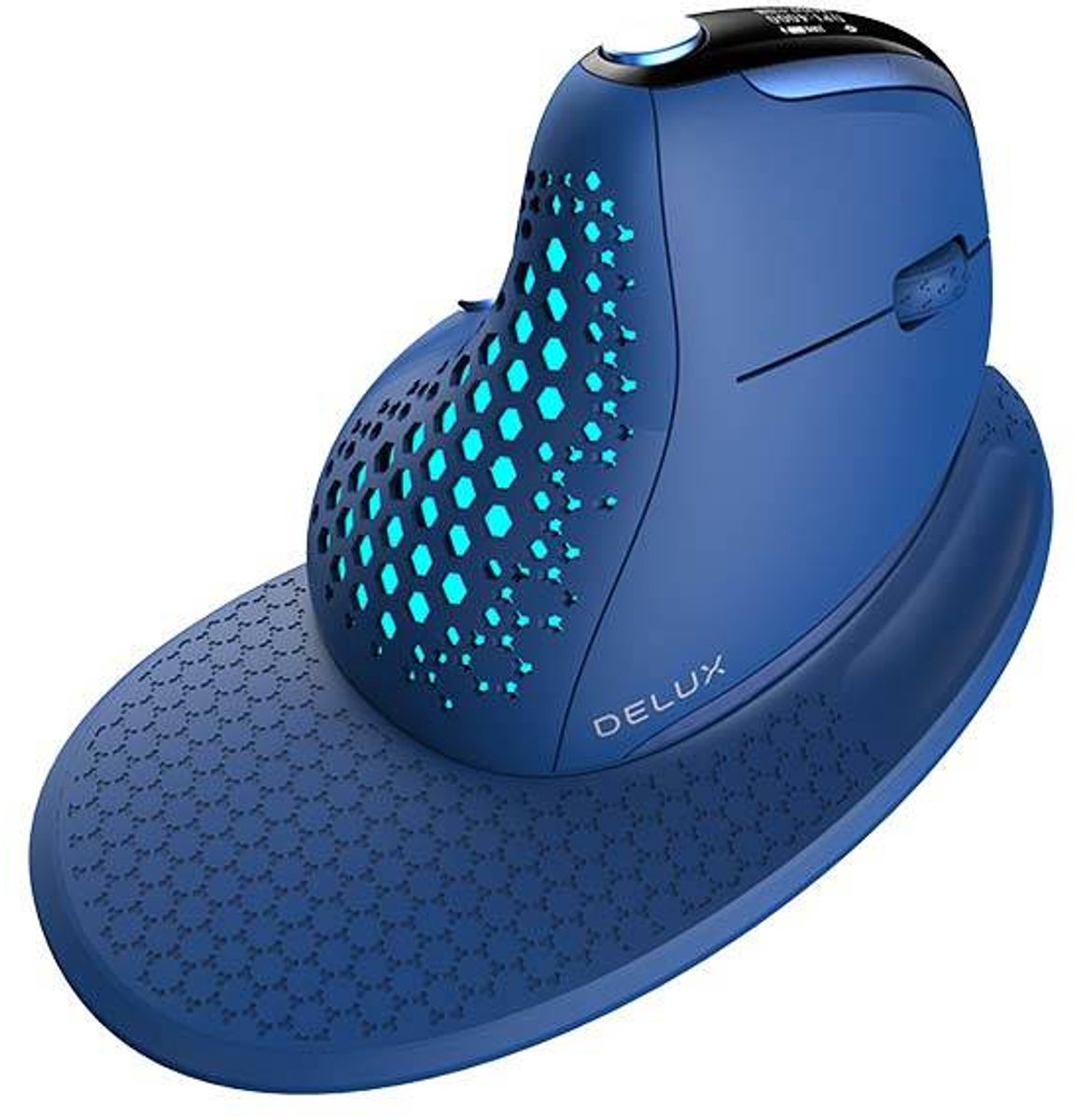 Delux Seeker M618XSD Ergonomische muis - Draadloos 2.4ghz + Bl - Horizontale scroll - OLED scherm - Oplaadbaar - Motion Backlight - Verwijderbare polssteun - Blauw