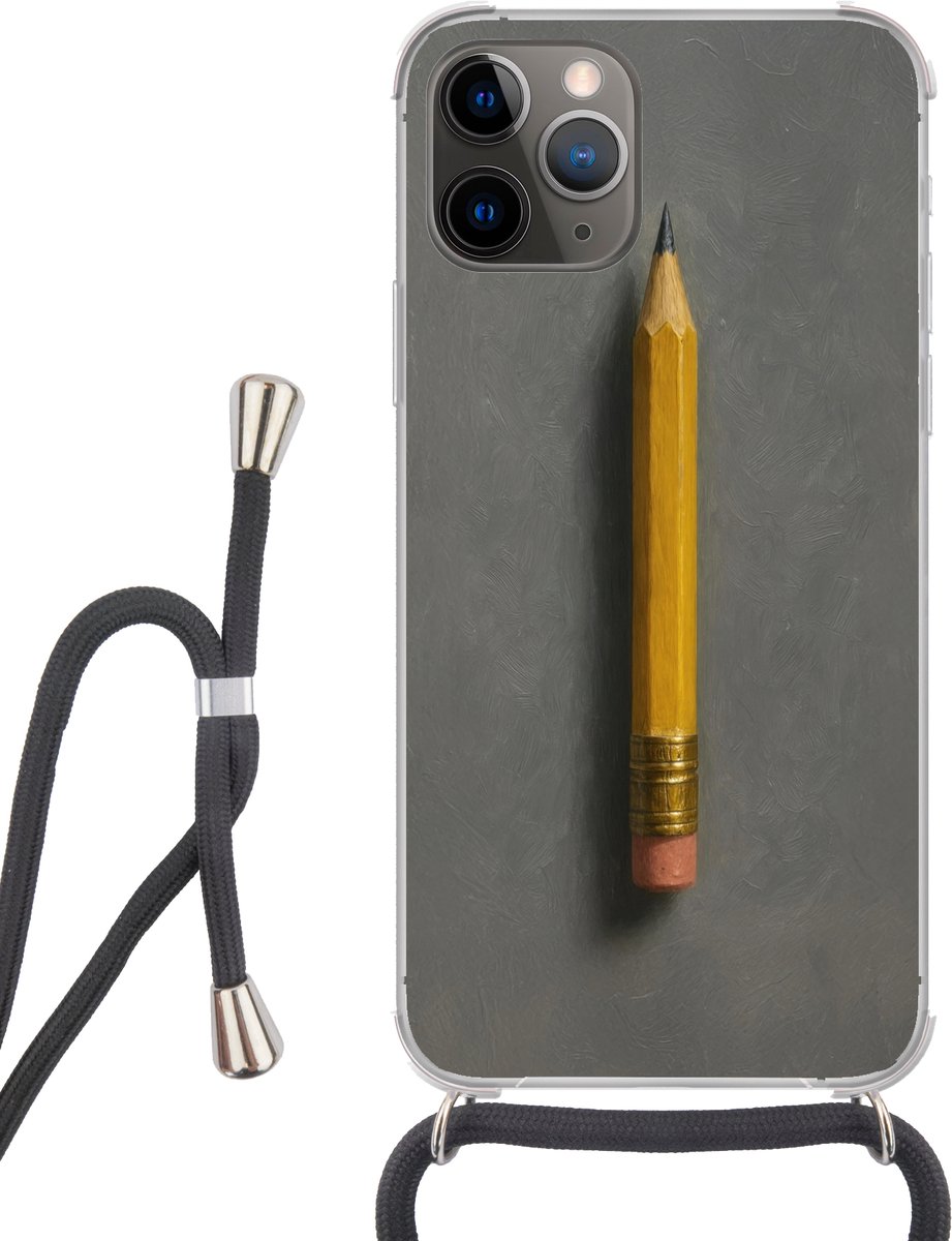 Telefoonhoesje Geschikt voor iPhone 13 Pro - Potlood - Schilderij - Geel - Siliconen - Crossbody - Backcover met Koord - Telefoonhoesje met koord - Hoesje met touw Telefoonhoesje