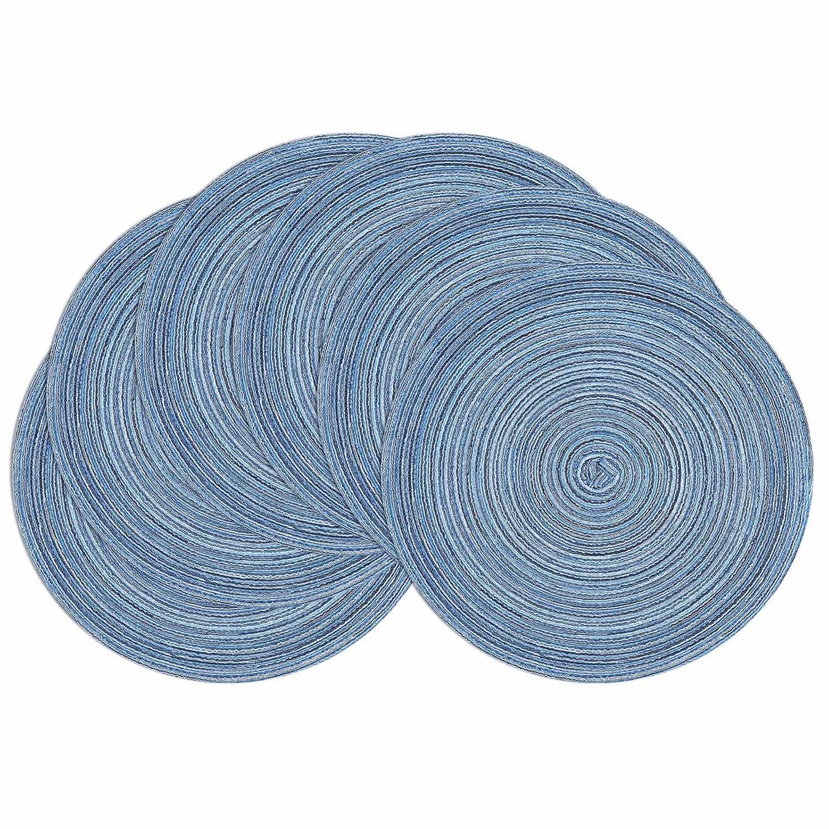 Gevlochten placemats - blauw gemengd - set van 6 - 38 cm