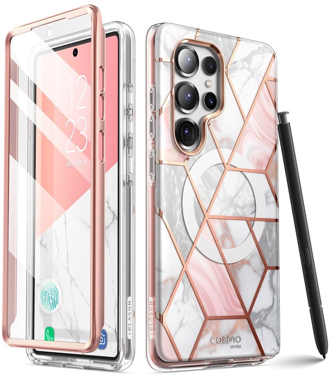 Cosmo 360 hoesje met screenprotector geschikt voor Samsung S25 Ultra - Marmer