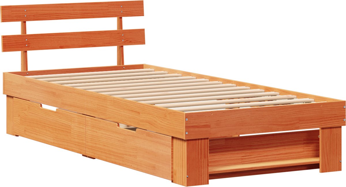 Cadre De Lit En Pin Massif 90 X 190 Cm - Style Moderne, Tête De Lit Intégrée - Sans Sommier Nécessaire - 7