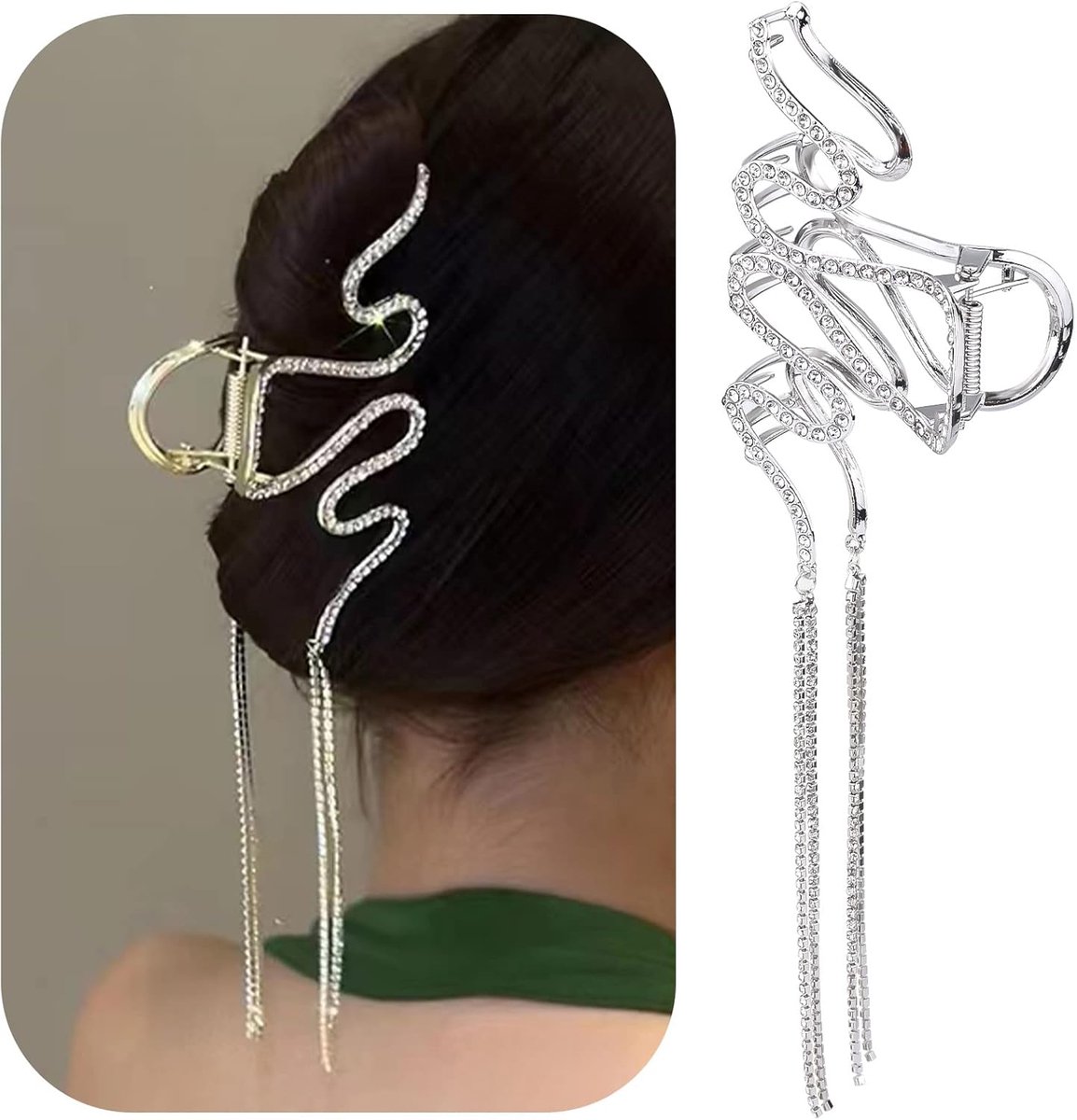 Snake Shaped Hair Claw Clip with Large Rhinestone Decoration