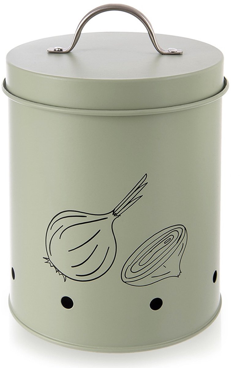 Doos voor Groenten en Fruit Metaal Groen GREENISH 2,4 l - Aardappelbak - Aardappelpot - Bewaardoos - Container - Koelkast Organizer - Opbergbox - Fruitkist