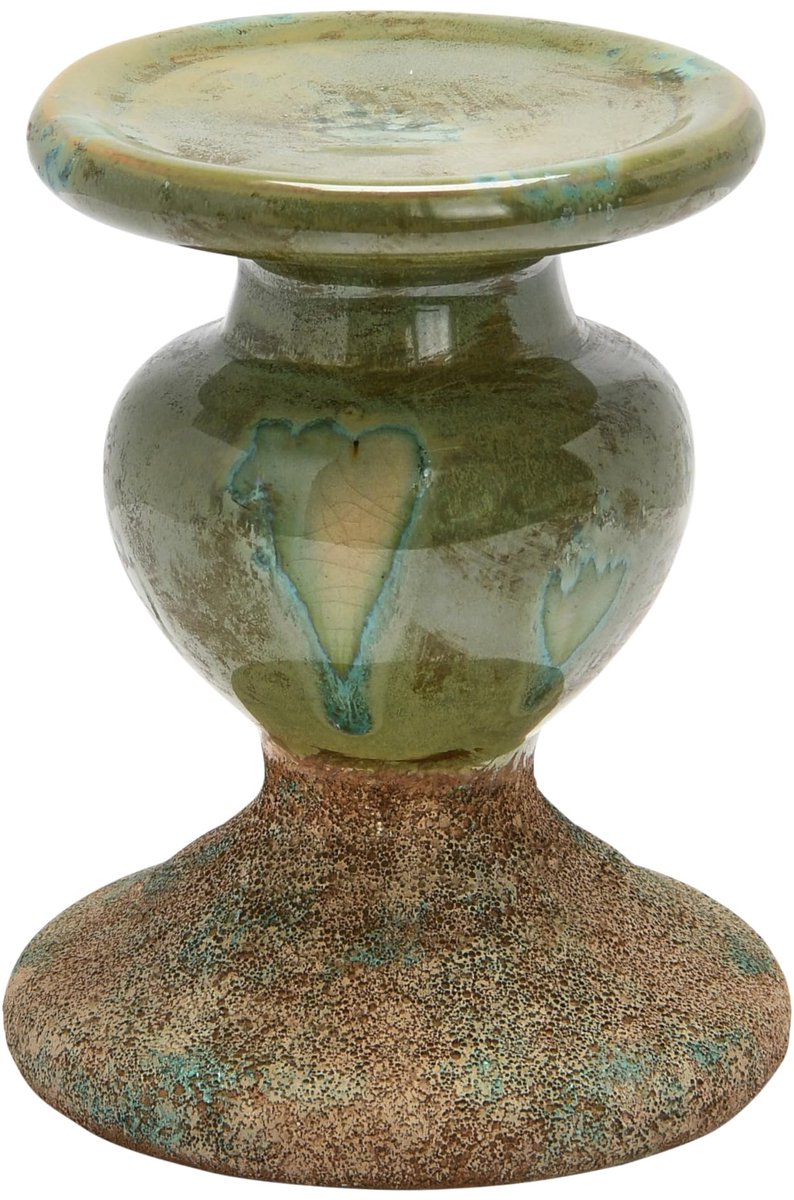 Creative Co-Op Sculpturale Terracotta Kaarsenhouder, Tweekleurig, Verweerd Groen