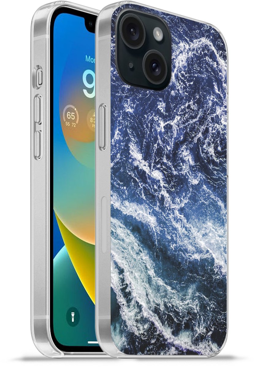 Telefoonhoesje Geschikt voor iPhone 15 hoesje - Natuursteen - Zee - Marmer print - Siliconen Telefoonhoesje Telefoonhoesje